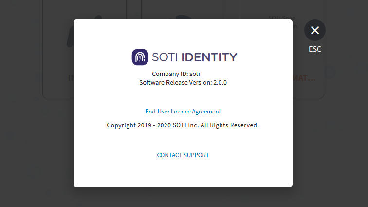 About SOTI Identity dialog box