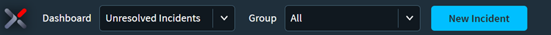 Incident dashboard header with the New Incident button highlighted.
