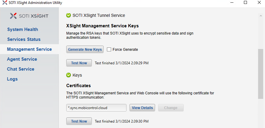Admin Utility Management Service Keys