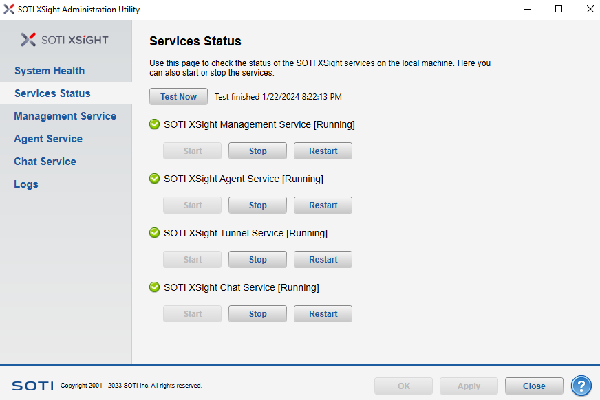 Admin utility Service Status