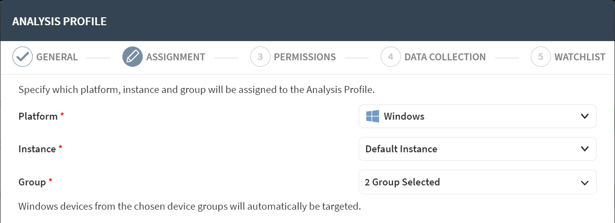 Analysis profile Assignment tab