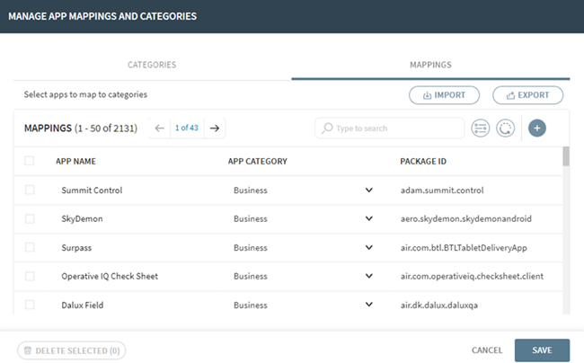 Manage App Mappings Tab