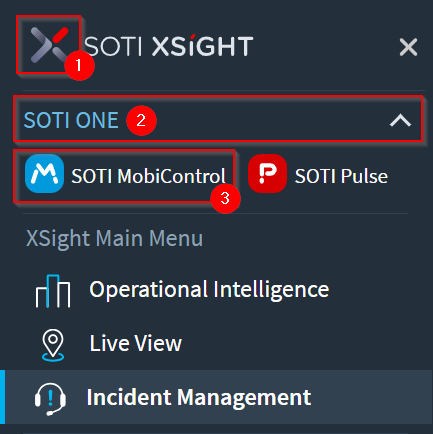 Opening the SOTI MobiControl console from XSight