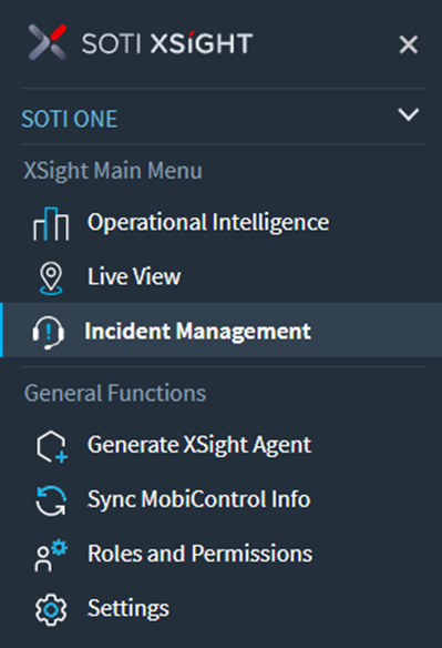Incident Management menu