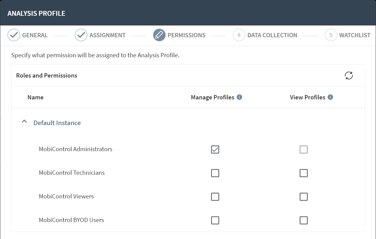 Device profile Permissions tab