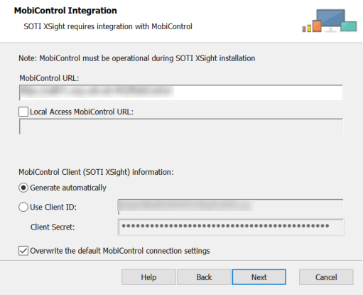 Enter the MobicControl Integration settings