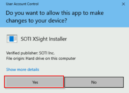 Select Yes in the User Account Control popup