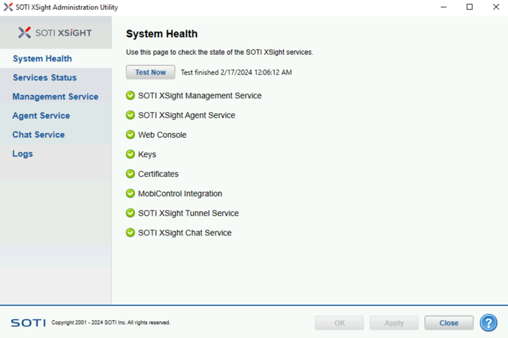 Check the services are running in Admin Utility System Health