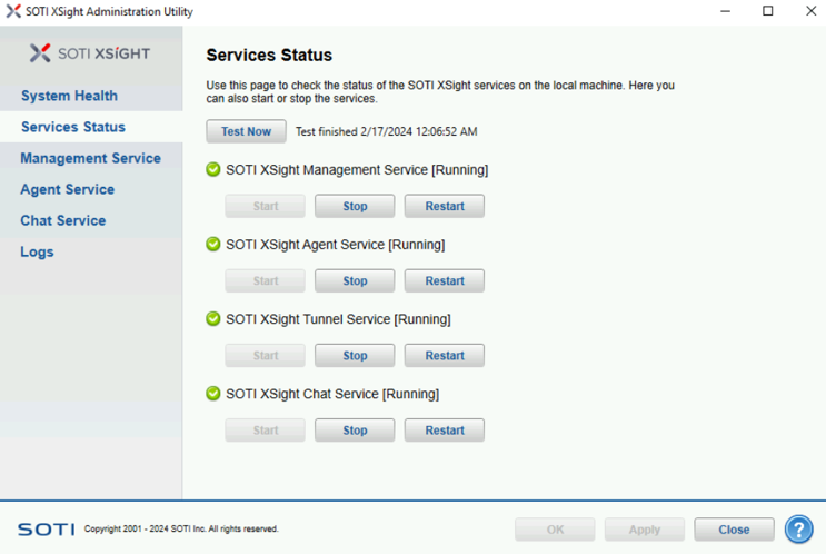 Check the services are running in Admin Utility System Status