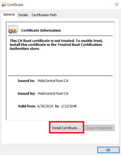 Select install certificate