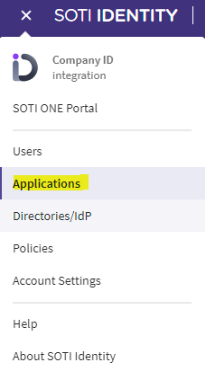 Application tab at SOTI Identity console