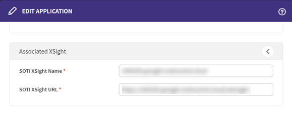 XSight name and URL under MobiControl Application at SOTI Identity portal
