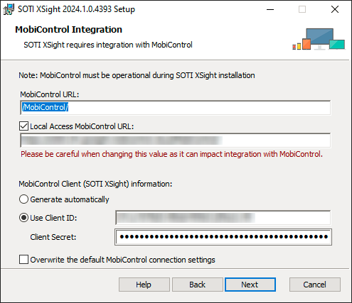 Details of MobiControl Integration wizard for second XMS