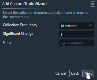 Custom Topic Wizard collection frequency screen