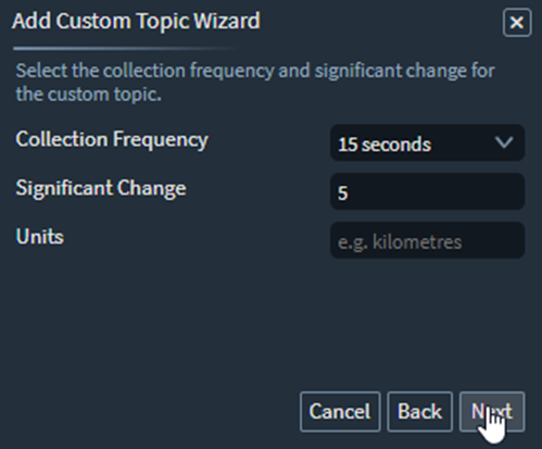 Custom Topic Wizard collection frequency screen