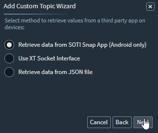 Custom Topic Wizard SOTI Snap app integration screen