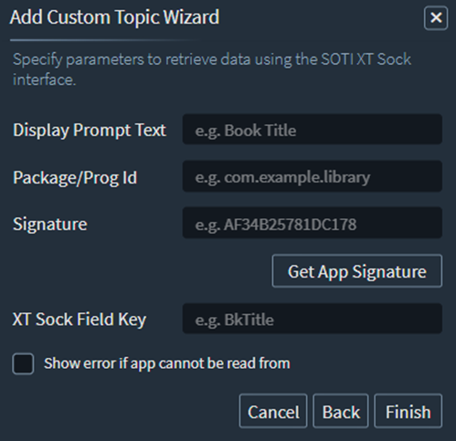 Custom Topic Wizard XT Socket screen