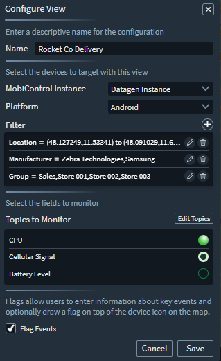 The Configure View panel open and showing options to set.