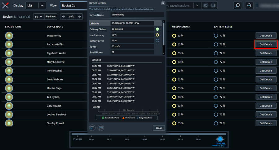 Live View device details in list view