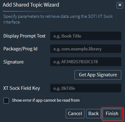 Enter the parameters for Use XT Sock Interface