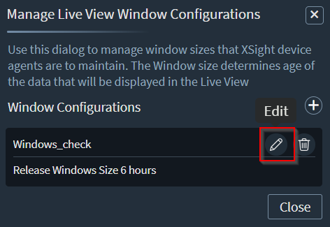 Choose the live view window configuration to edit