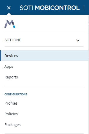SOTI MobiControl Devices menu