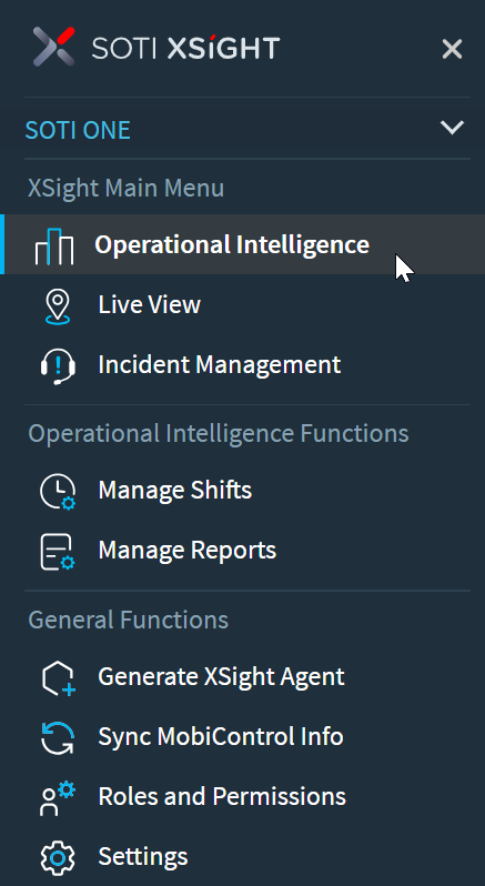 Operational Intelligence menu