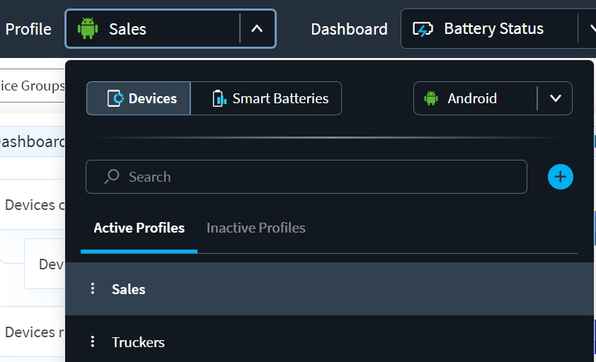 Dialog showing a list of profiles