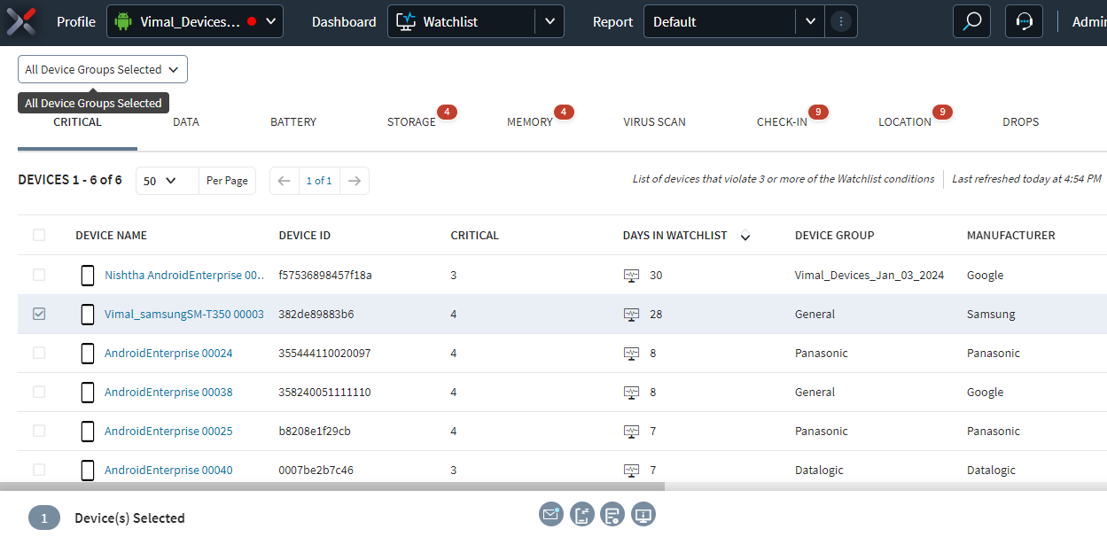 Watchlist device selection