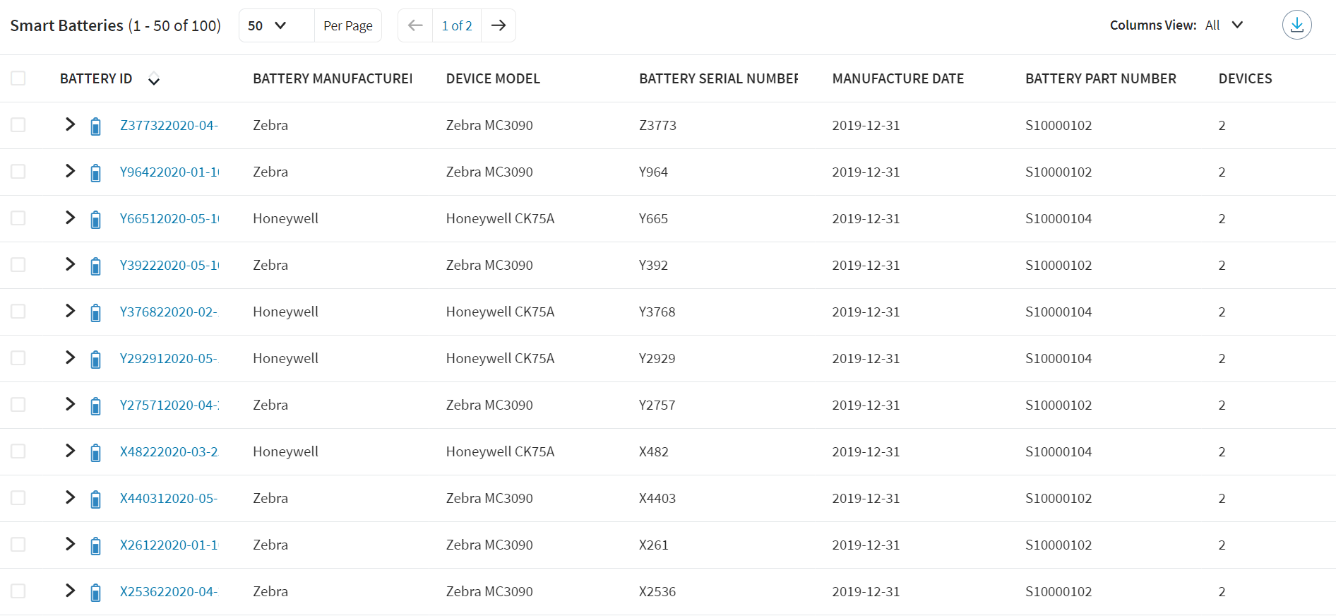 Smart Battery Dashboard Device Details
