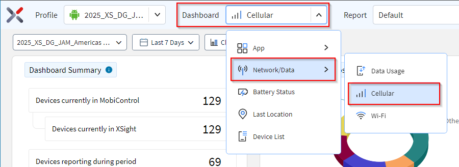 Select the Network/Data - Cellular dashboard