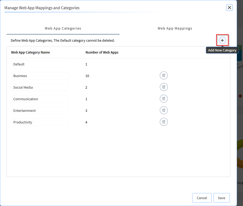 The Web App Categories tab