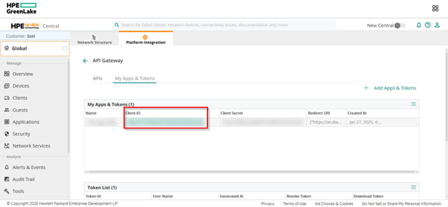Get the Client ID from Aruba Central