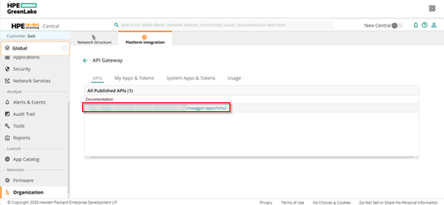 Get the REST API URL for Aruba Central