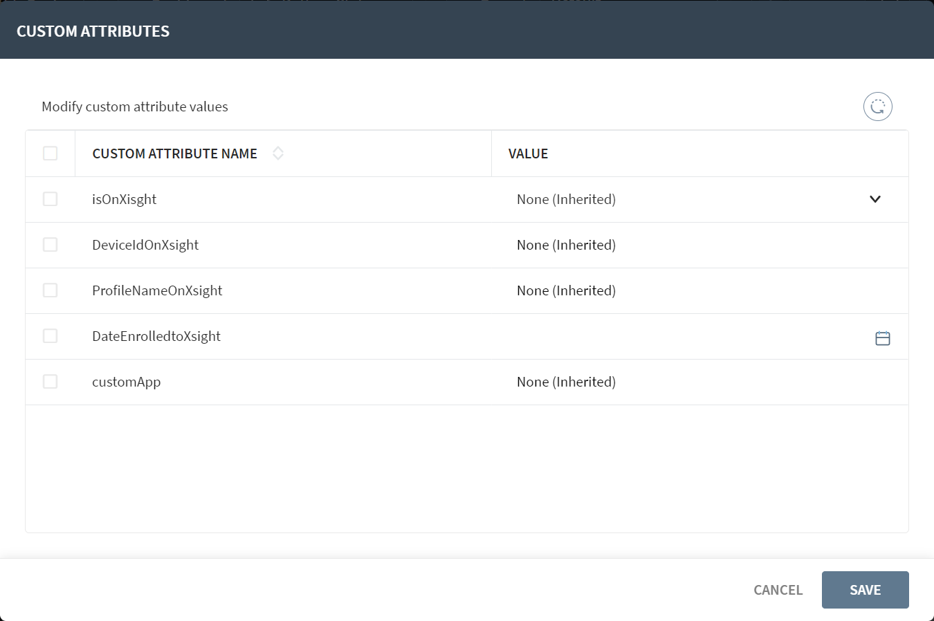 Custom attributes for a selected device