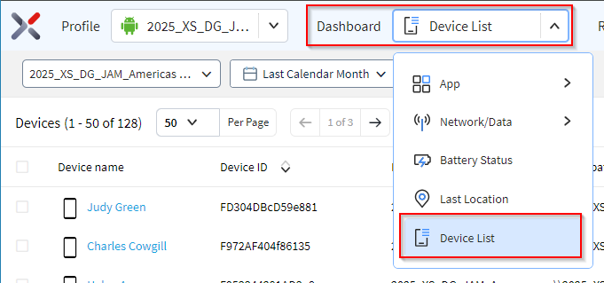 Device List - Select the Device List dashboard
