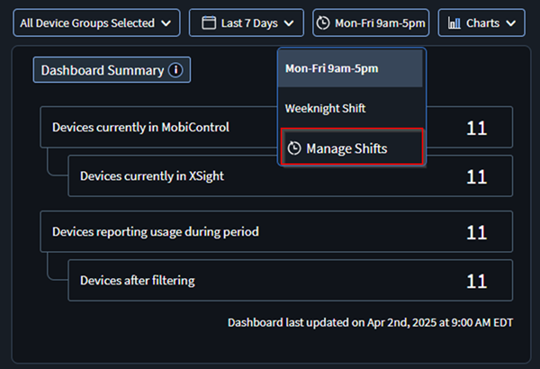 Select Manage Shifts