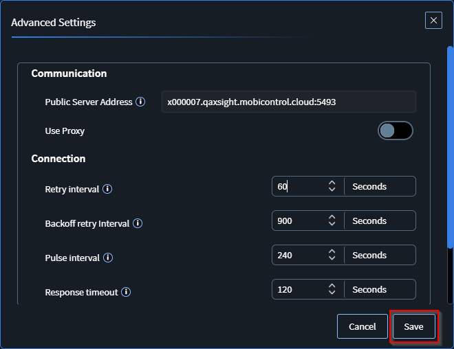SOTI XSight agent advanced settings