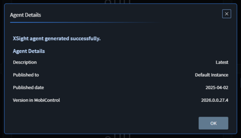 Confirmation of generated SOTI XSight Agent