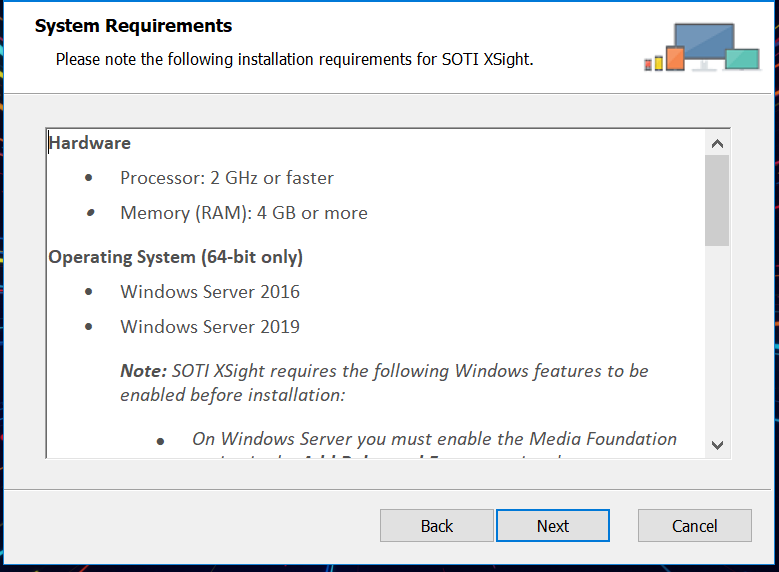 Setup wizard system requirements