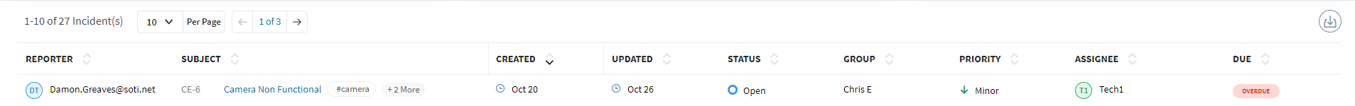 download incident CSV