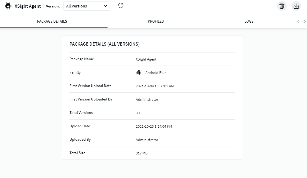 MobiControl package details screen