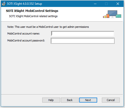 Setup wizard MobiControl account credentials