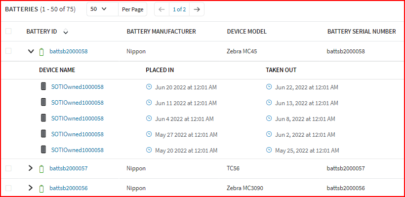 View the last five devices battery was used in