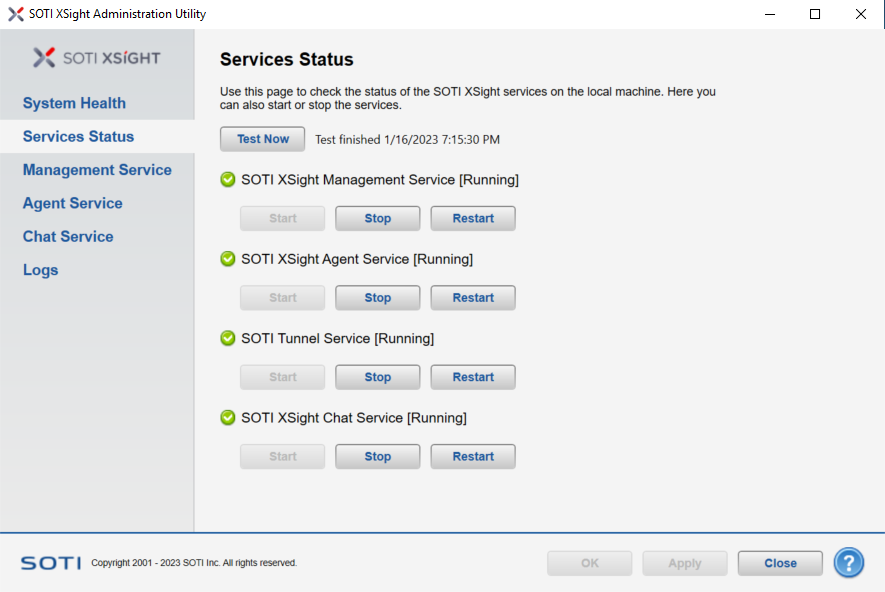 Admin utility Service Status