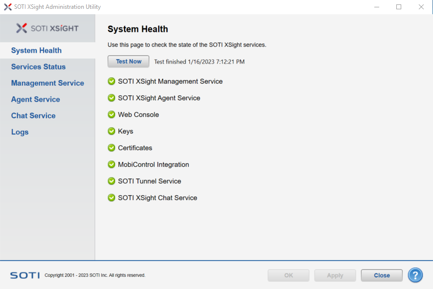 Admin utility System Health