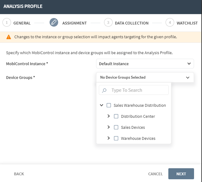 New Analysis Profile Assignment tab