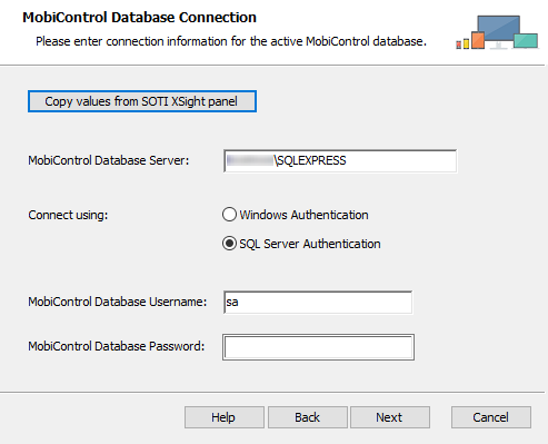 MobiControl Database Connection