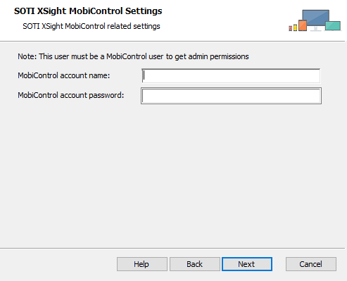 Setup wizard MobiControl account credentials